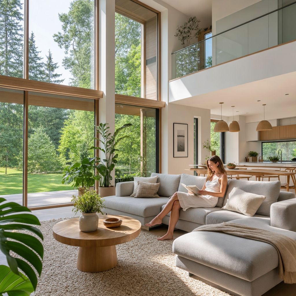 Bright Scandinavian living room in summer