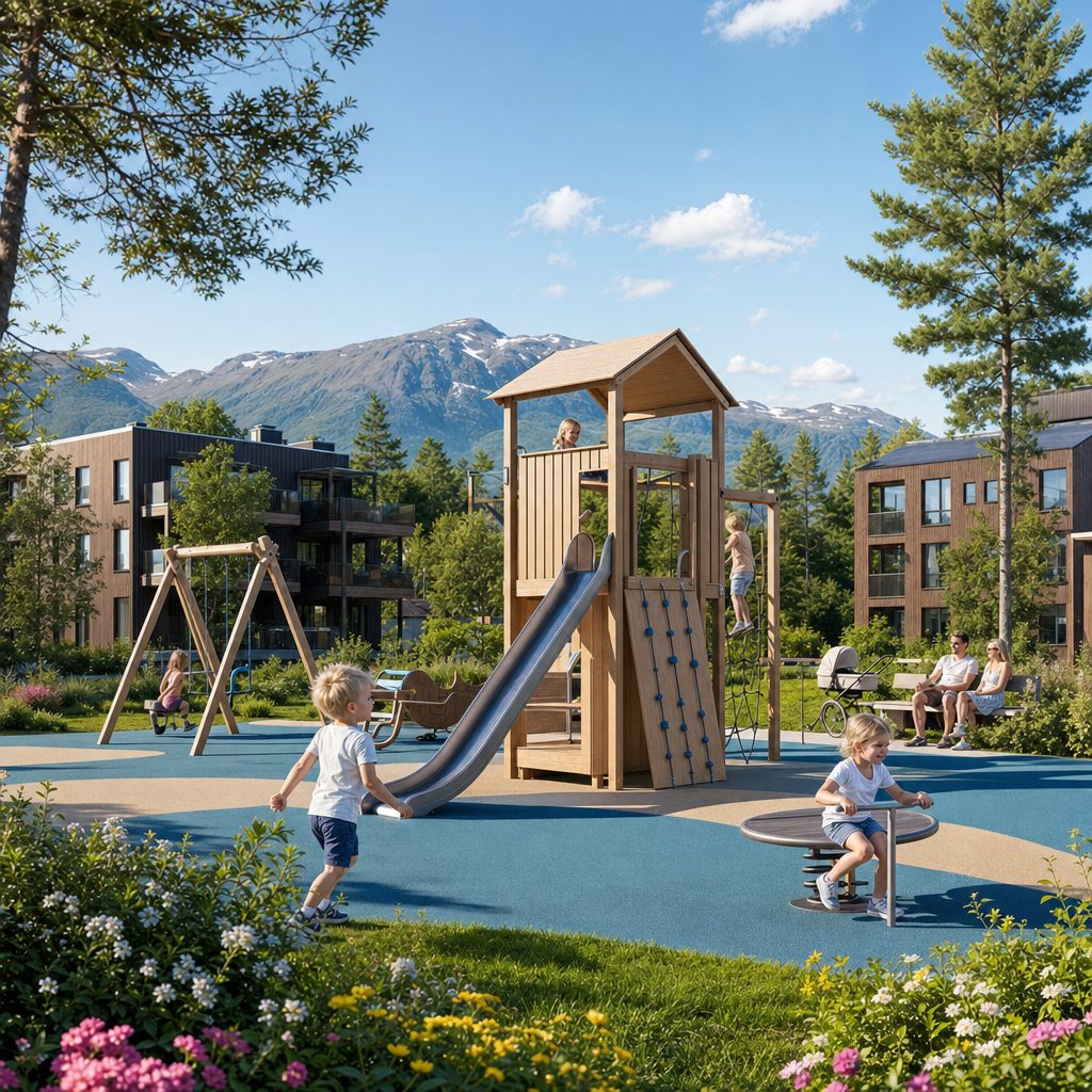 Modern children's playground in summer